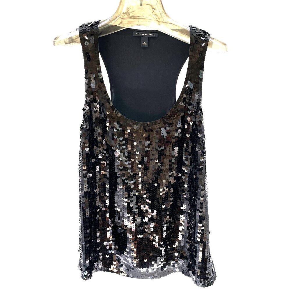 BANANA REP Silk Sequin racer back tank top Black Medium